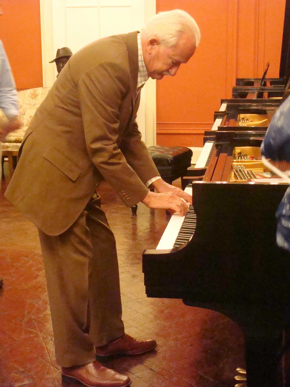 Ernst Mahle playing a piano at Steinway Hall, New York, NY